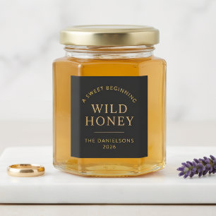 Hochzeitsgeschenk Honigglas Biene Thema Gold & Sch Quadratischer Aufkleber