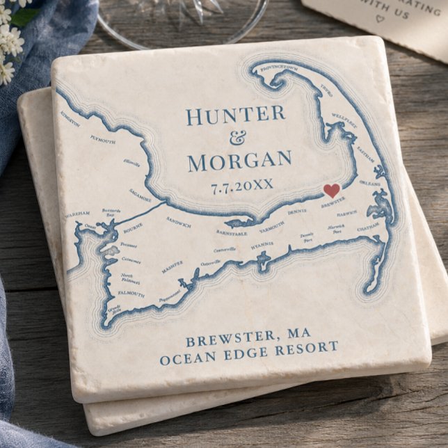 Hochzeitsgeschenk Ocean Edge Resort Cape Cod Karte Steinuntersetzer (Ocean Edge Resort Wedding Favor Cape Cod Map Stone Coaster by Coastal Map Designs)