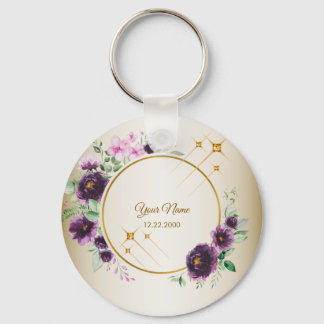 Hochzeitsgeschenk Party Lila Rosa Blumen Grün Gold Schlüsselanhänger