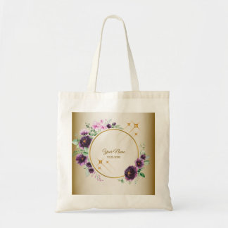 Hochzeitsgeschenk Party Lila Rosa Blumen Grün Gold Tragetasche