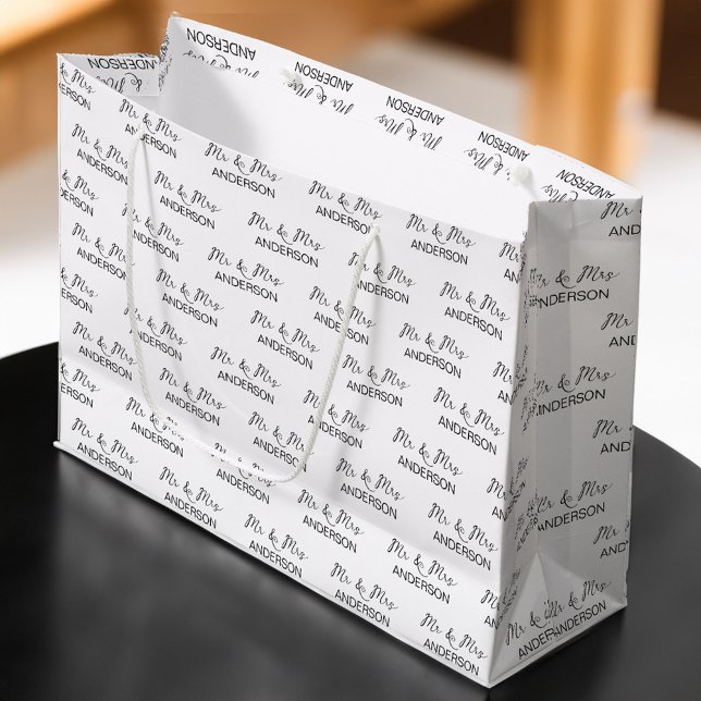 Hochzeitsgeschenk personalisierte Namenskollage Große Geschenktüte (Wedding gift Mr and Mrs personalized name collage Large Gift Bag)