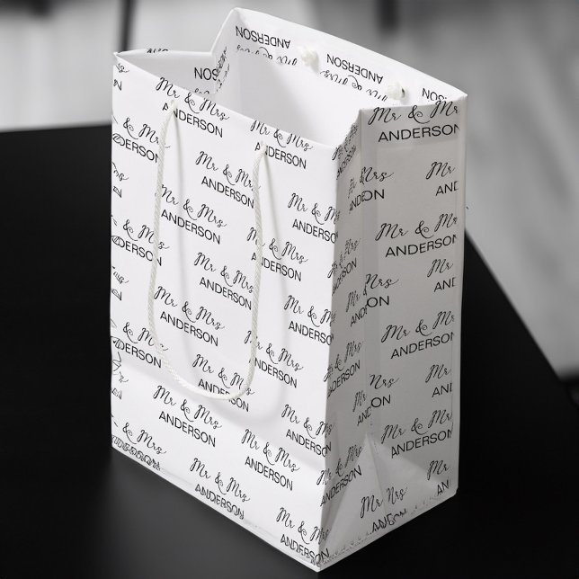 Hochzeitsgeschenk personalisierter Name Mittlere Geschenktüte (Wedding gift Mr and Mrs personalized name Medium Gift Bag)