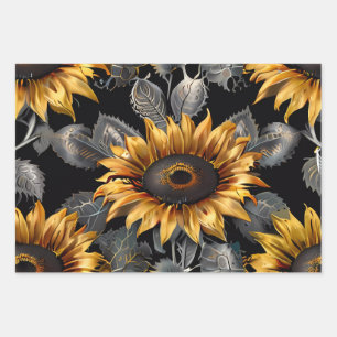 Hochzeitsgeschenk Silver & Gold Sonnenblume Geschenkpapier Set