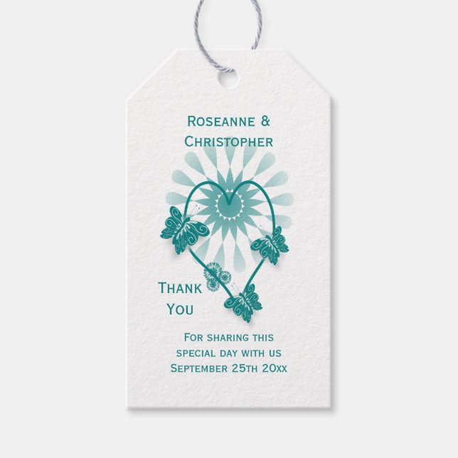 Hochzeitsgeschenk Tag Aquamarine Schmetterlinge He Geschenkanhänger (Vorderseite)