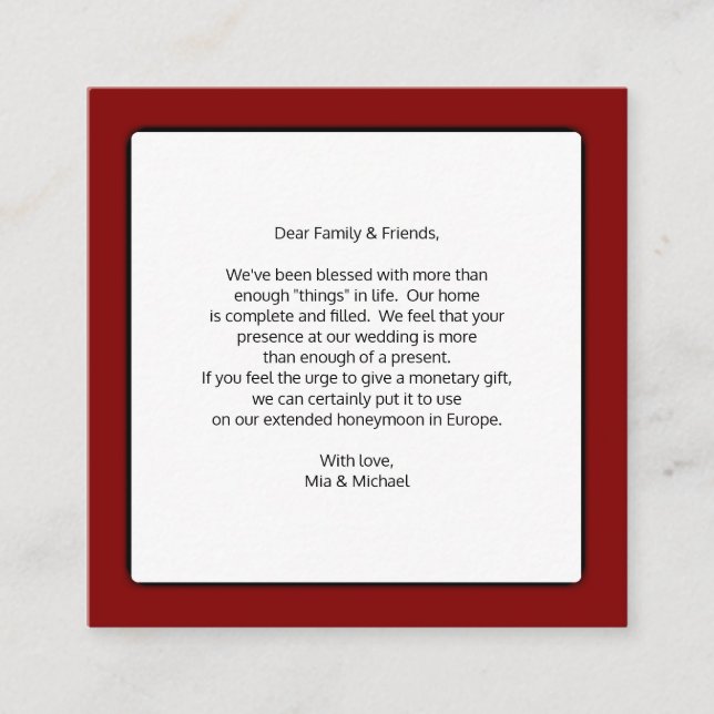 Hochzeitsgeschenke für gutes Geld Begleitkarte (Vorderseite)