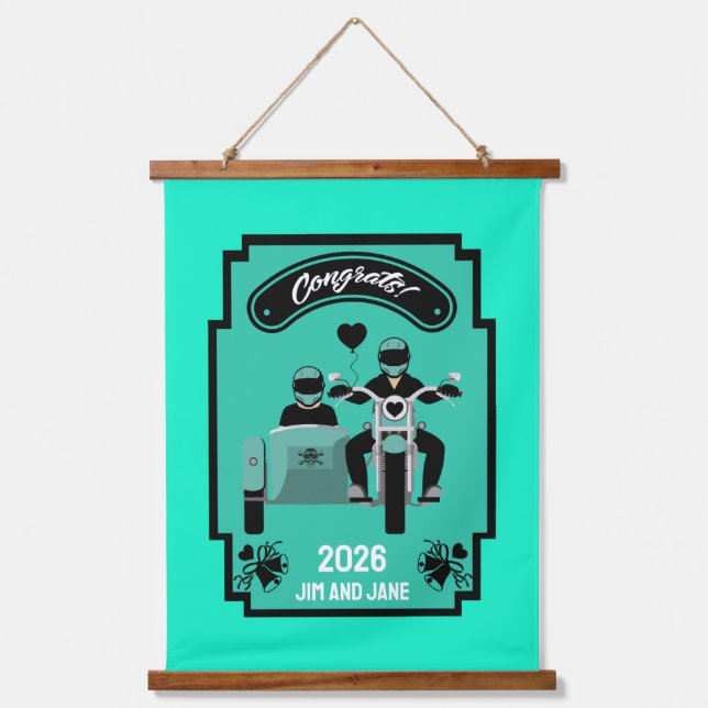 Hochzeitsgeschenke für Motorräder Wandteppich Mit Holzrahmen (Vorderseite)