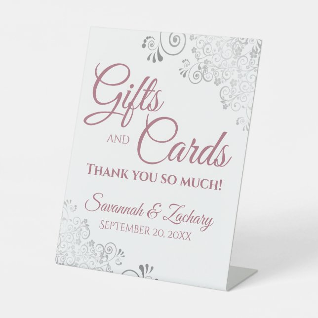 Hochzeitsgeschenke & Karten Silver Frills & Dusty  Sockelschild (Vorderseite)