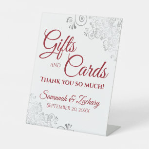 Hochzeitsgeschenke & Karten Silver Frills Red on W Sockelschild