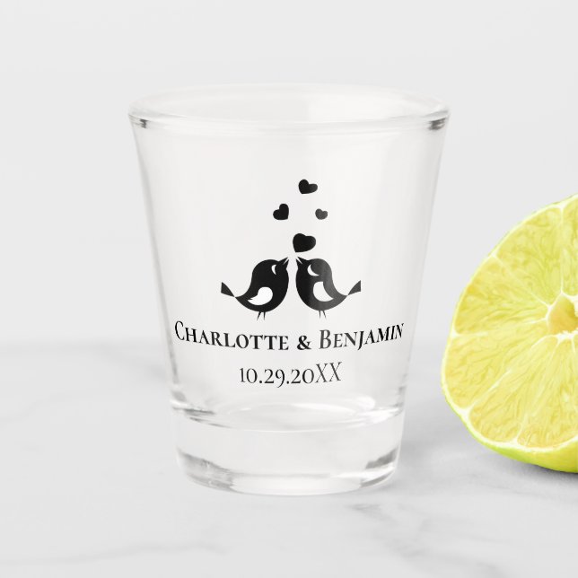 Hochzeitsgeschenke mit Monogramm Schwarz  Schnapsglas (Vorderseite)