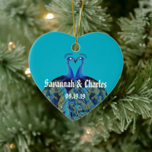 Hochzeitsgeschenke mit Vintage-Pfauen, die sich kü Keramik Ornament
