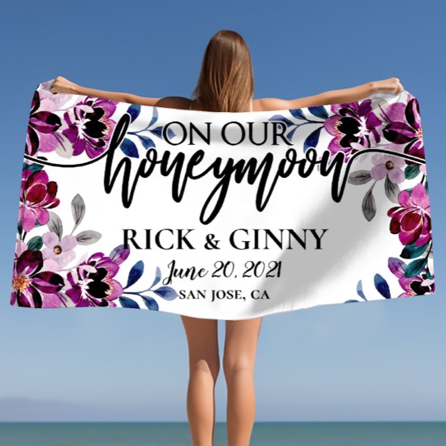 Hochzeitsgeschenke - Personalisierte Blumenkohle Strandtuch (Wedding Honeymoon Gifts - Personalized Floral Beach Towel)