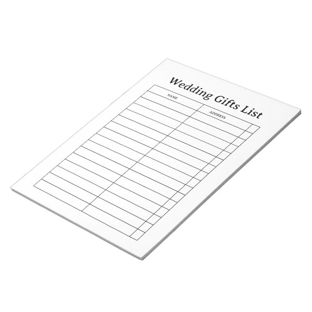 Hochzeitsgeschenkliste Notizblock (angewinkelt)