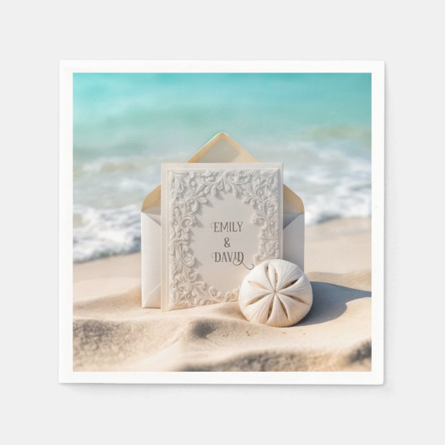Hochzeitsgeschosse mit Strand Sand Dollar Serviette (Vorderseite)