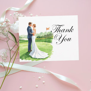 Hochzeitsgesellschaft Golf mit Braut Danke Postkarte