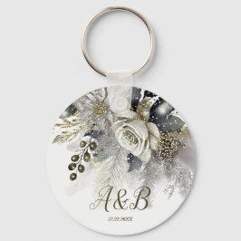 Hochzeitsgesellschaft Silber Goldene Weiße Rosen B Schlüsselanhänger