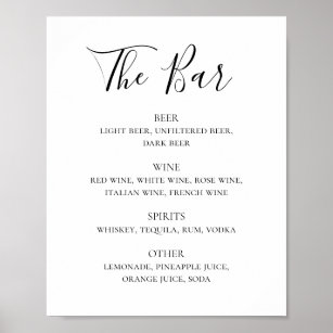 Hochzeitsgetränke Bar-Menü mit Schwarzweiß-Schrift Poster