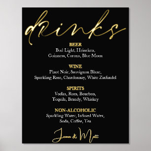 Hochzeitsgetränke Schwarzes Bar Menu Foil Prints Foliendrucke