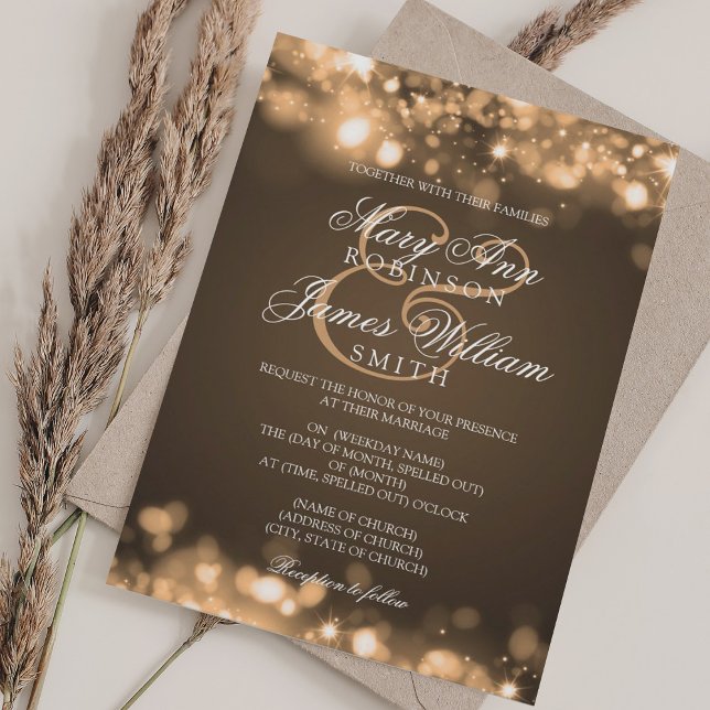 Hochzeitsglanzlichter Gold Einladung (Wedding Sparkling Lights Gold Invitation)