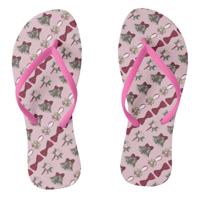 Hochzeitsglocke Bride Pink Rose Blume Bow Dreh Flo Flip Flops (Fußbett)