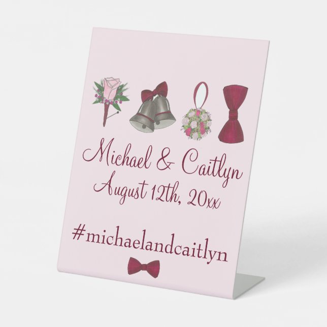 Hochzeitsglocken Blume Bow Krawatte Personalisiert Sockelschild (Vorderseite)