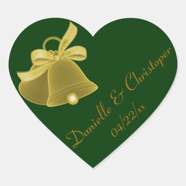 "Hochzeitsglocken" - Dunkelgrün [a] Herz-Aufkleber (Vorderseite)