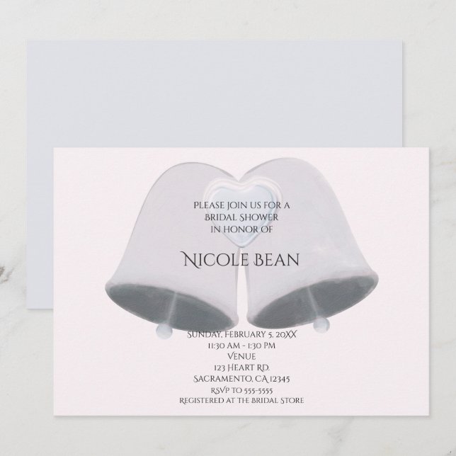 Hochzeitsglocken & Herz-Verlobung-Brautparty Einladung (Vorne/Hinten)