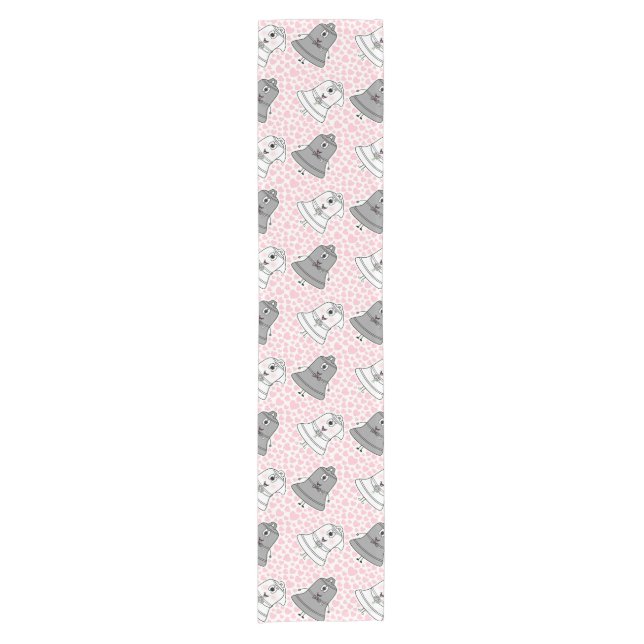 Hochzeitsglocken mit rosa Herzen, Musiker Kurzer Tischläufer (Vorderseite)