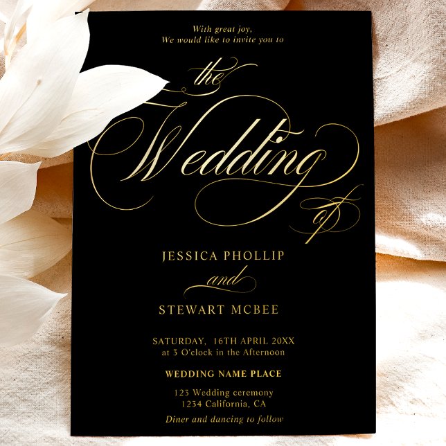 Hochzeitsgold aus schwarzem Foto Folieneinladung (Von Creator hochgeladen)