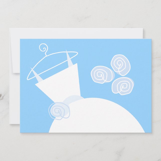 Hochzeitsgown Blau Brautparty horizontal weiß Einladung (Vorderseite)