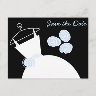Hochzeitsgown Blau Save the Date schwarz Ankündigungspostkarte