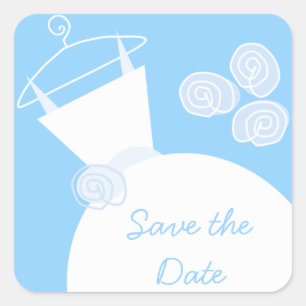 Hochzeitsgown Blue 'Save the Date' Aufkleberquadra Quadratischer Aufkleber
