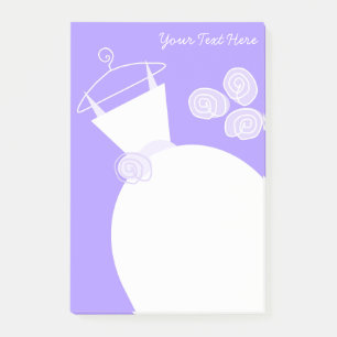 Hochzeitsgown-Lila Text nach dem Hochzeitsschreibe Post-it Klebezettel