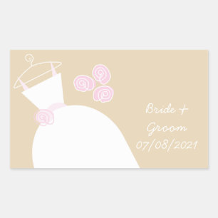 Hochzeitsgown Pink Beige 'Bride and Groom' Rechteckiger Aufkleber