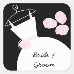 Hochzeitsgown Pink 'Braut und Groom' Quadrat schwa Quadratischer Aufkleber