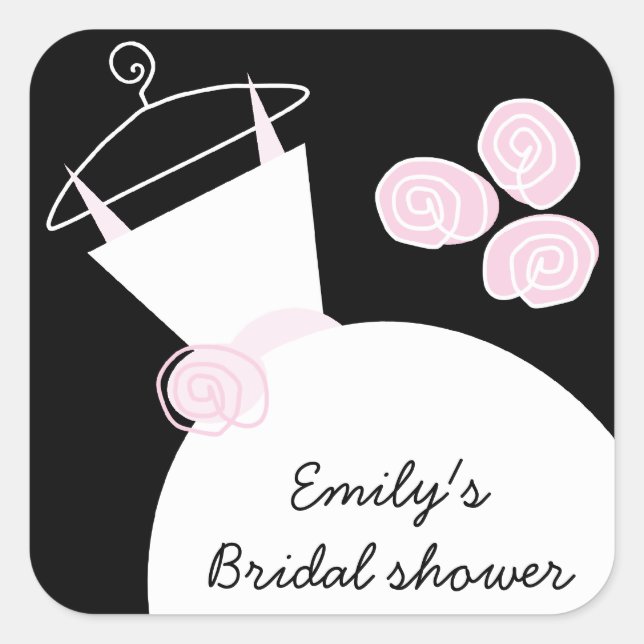 Hochzeitsgown Pink "Brautparty" Schwarz Quadratischer Aufkleber (Vorderseite)