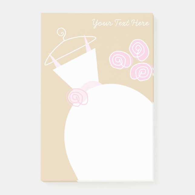 Hochzeitsgown Rosa Beige Textzeichnung Post-it Klebezettel (Vorderseite)