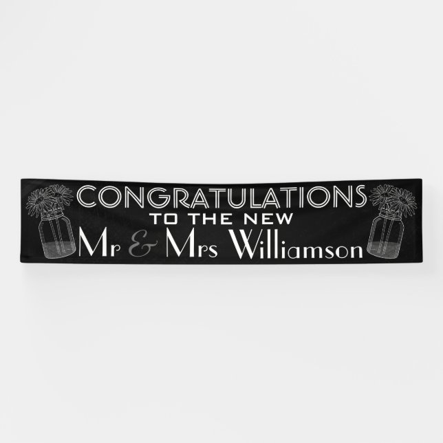 Hochzeitsgratulation Chalkboard und Mason Jars Banner (Horizontal)