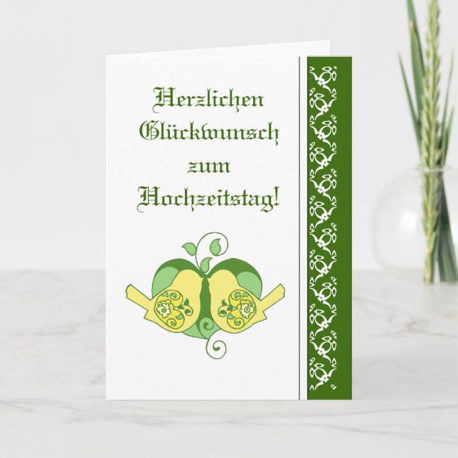 Hochzeitsgratulation Floral Heart Bird German Karte (Vorderseite)