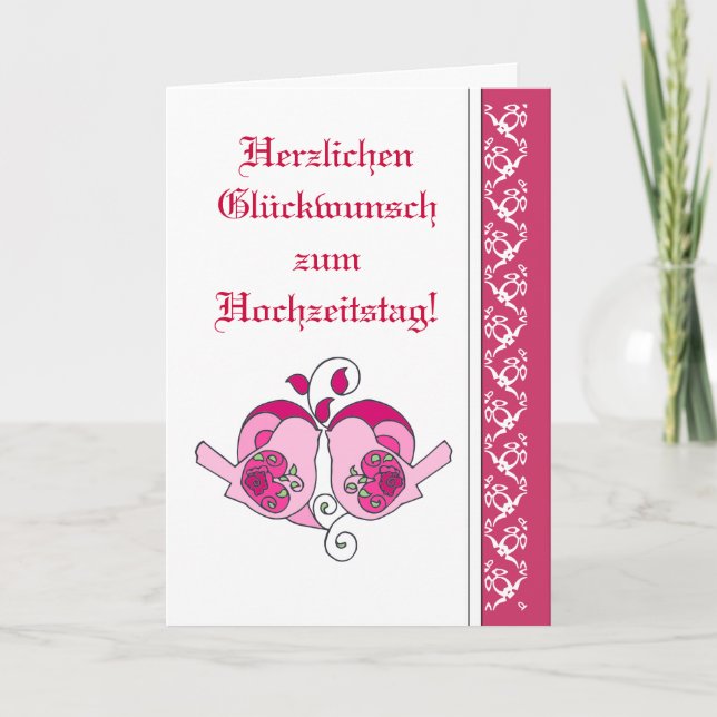 Hochzeitsgratulation Floral Heart Bird German Karte (Vorderseite)