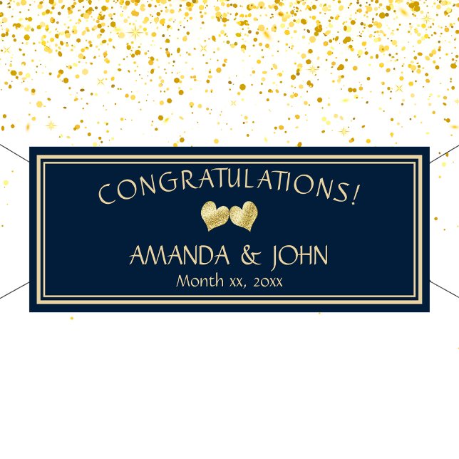 Hochzeitsgratulieren der Marine und Gold Banner (Navy and Gold Elegant Wedding Congratulations Banner)