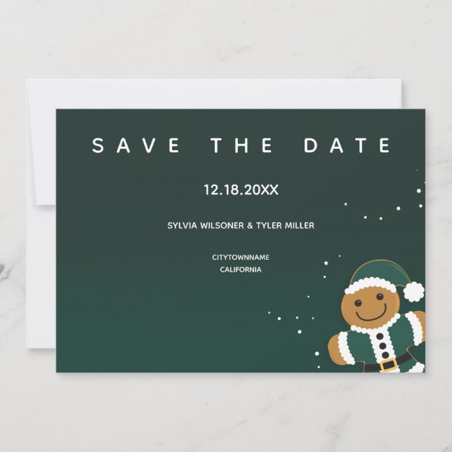 Hochzeitsgrauen Lebkuchen Santa Whimsical Save The Date (Vorderseite)
