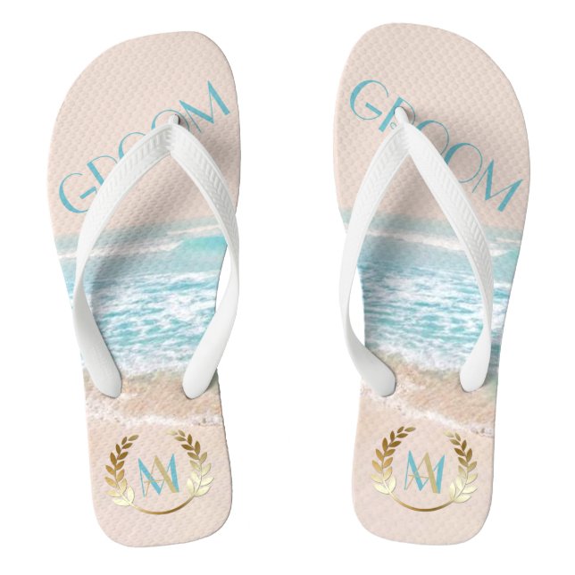 Hochzeitsgroom FlipFlops | Moderner monogram Stran (Fußbett)