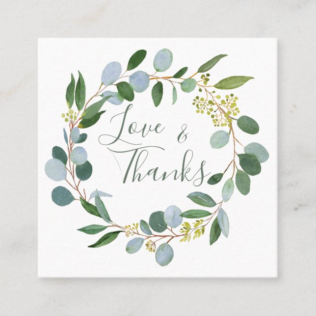 Hochzeitsgrün, Eukalyptus-Kranz Quadratische Visitenkarte (Vorderseite)