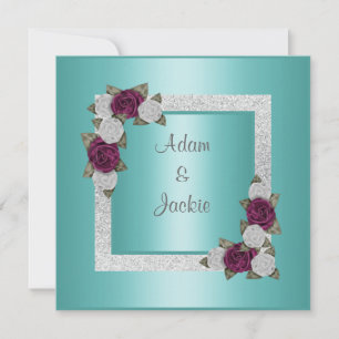 Hochzeitsgrün Glitzer Blumen Silber Einladung neu