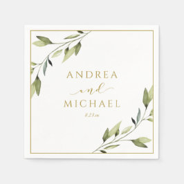 Hochzeitsgrün - Gold Blätter Reben Serviette