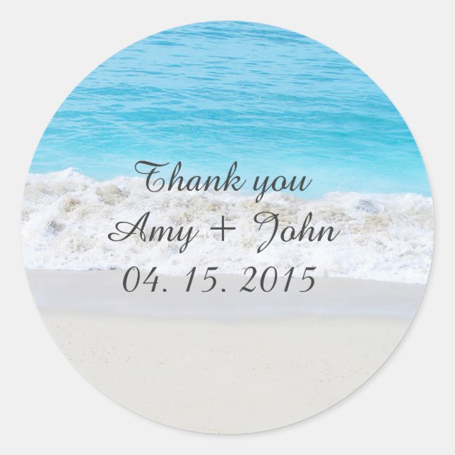 Hochzeitsgunst Save the Date Strand1 Runder Aufkleber (Vorderseite)