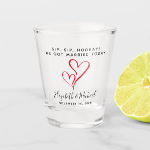 Hochzeitsgunst Schnaps Schnaps Hurra Rote Herzen Schnapsglas