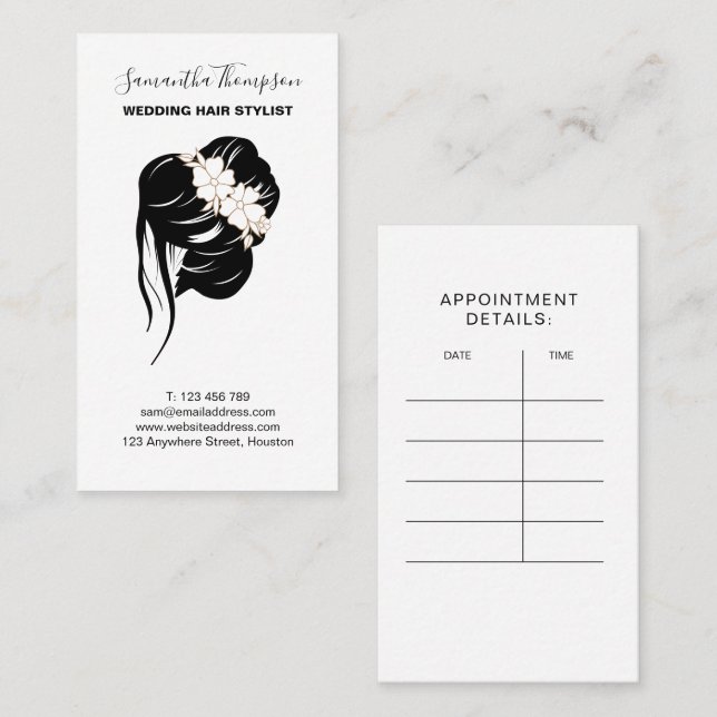 Hochzeitshaar Stylist Hair Graphic Schwarz-weiß Visitenkarte (Vorne/Hinten)