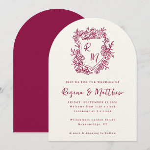 Hochzeitshandgezeichnetes Lila Wappen Einladung