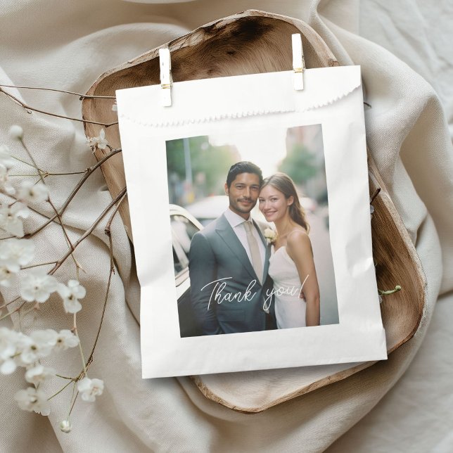 Hochzeitshandschrift Danke 1 Foto Geschenktütchen (Wedding Handwritten Thank you 1 Photo Favor Bag.)